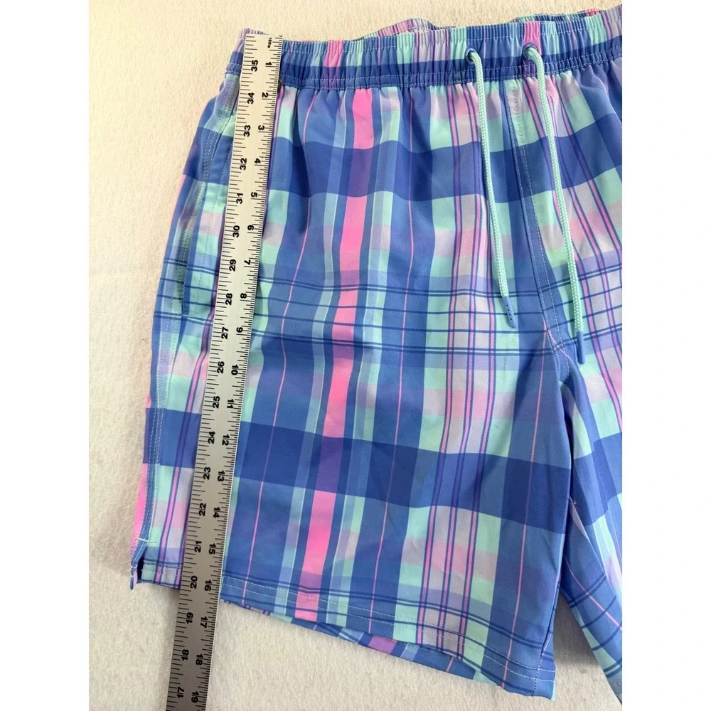 Vineyard Vines Mens Blue Pink Plaid Swim Trunks Drawstring Shorts Size L